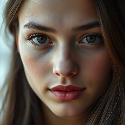 Close-up portrait of a young woman with soft lighting.