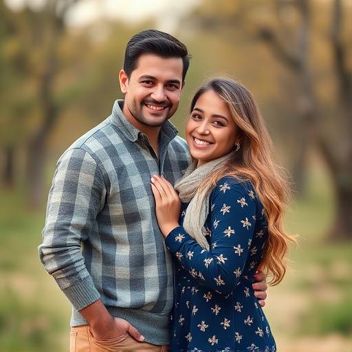 Couple posing by a lake during sunset for an engagement photo.