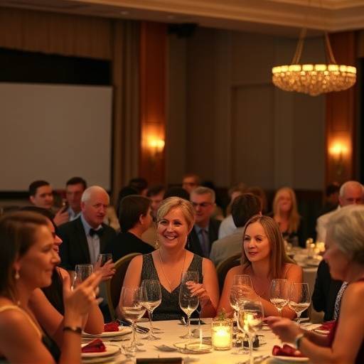 Photograph of a fundraising gala, showcasing the sophisticated ambiance and the joy of the guests supporting a local charity in Tacoma.